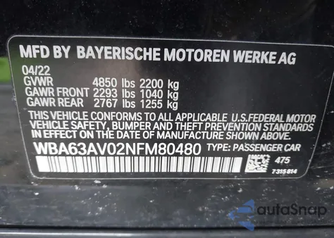 2022 BMW 430I Gran Coupe z USA, uszkodzony, nr VIN WBA63AV02NFM80480